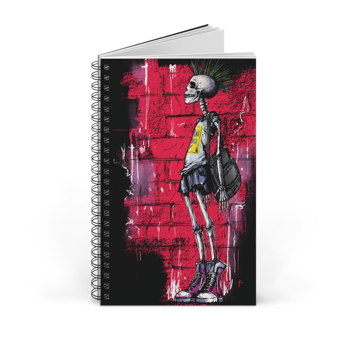 Punk-Skelett Spiral-Notizbuch, Perfekt für Schreibende, Kreative & Street-Art-Fans, Geschenk, Leuchtende Farben, Notizen, Skizzen, To-Do